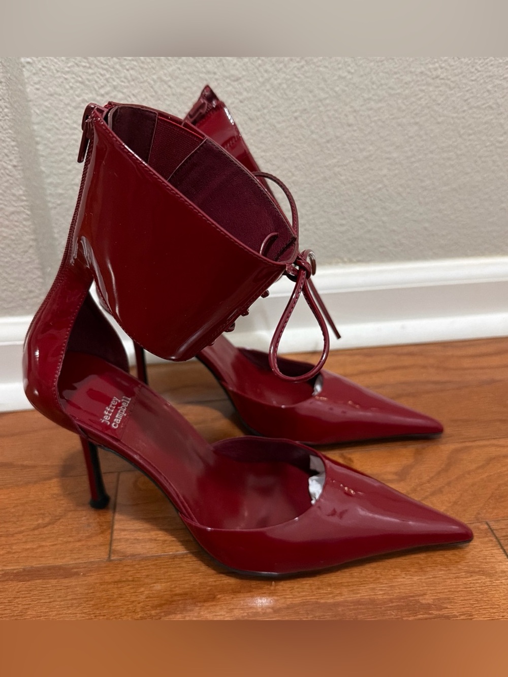 Jeffrey Campbell Red Patent Pointed-Toe Ankle-Strap Pump 10 - Picture 2 of 12